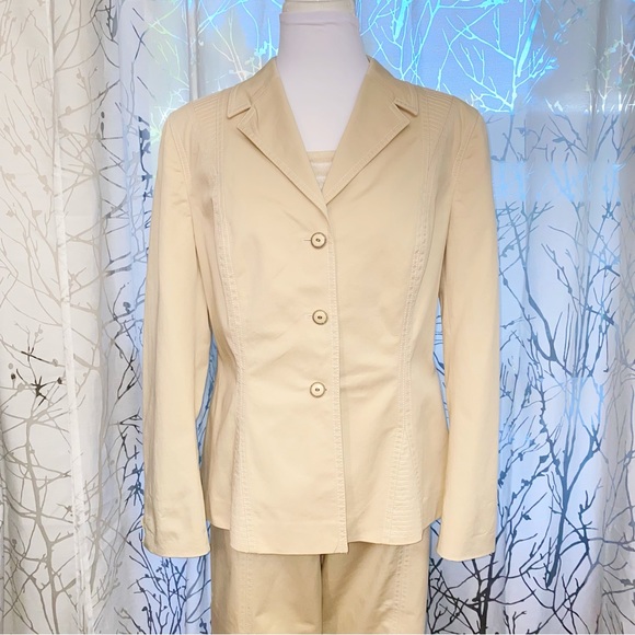 ESCADA beige tan cotton blazer jacket dress pants tank top suit matching set - Picture 2 of 16